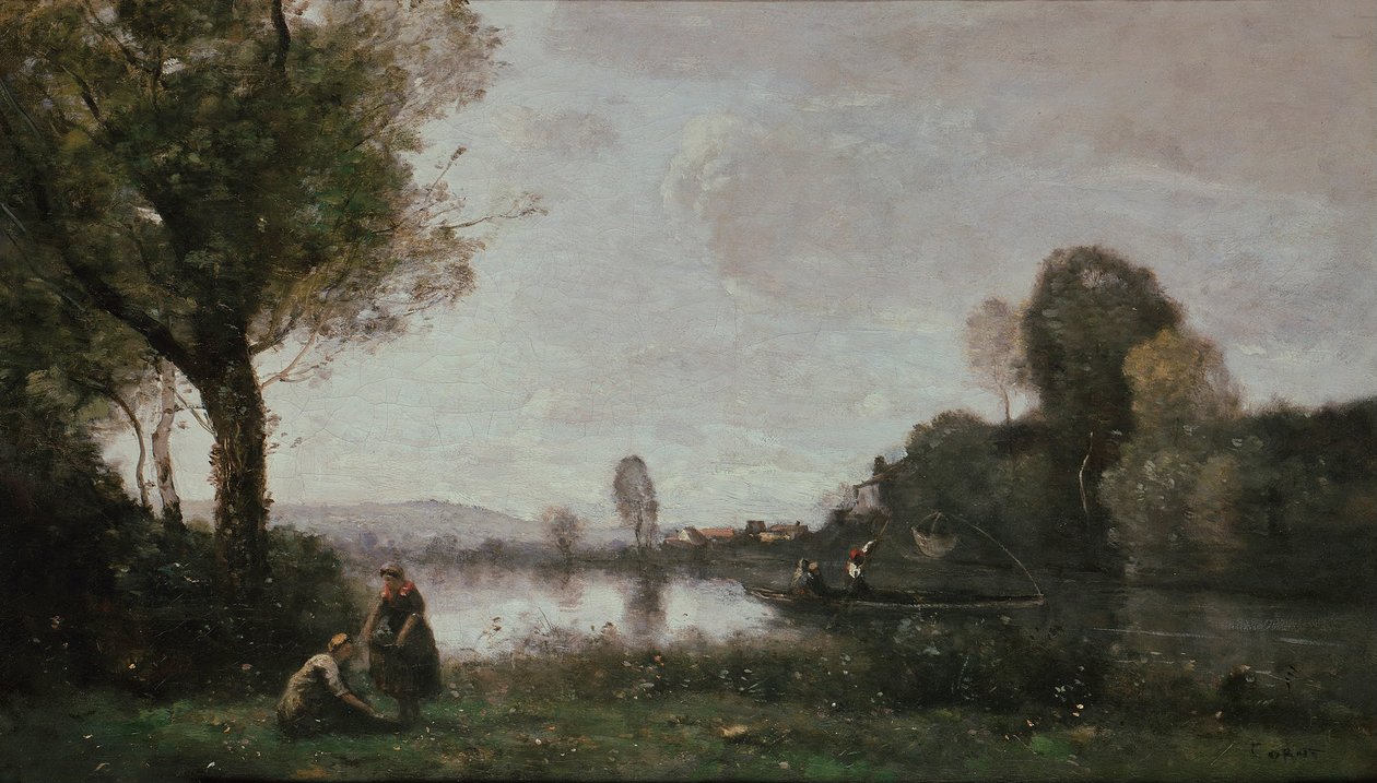 德语: Flußlandschaft (Die Seine bei Chatou) 沙图附近的塞纳河景观 作者 让·巴蒂斯特·卡米尔·科罗