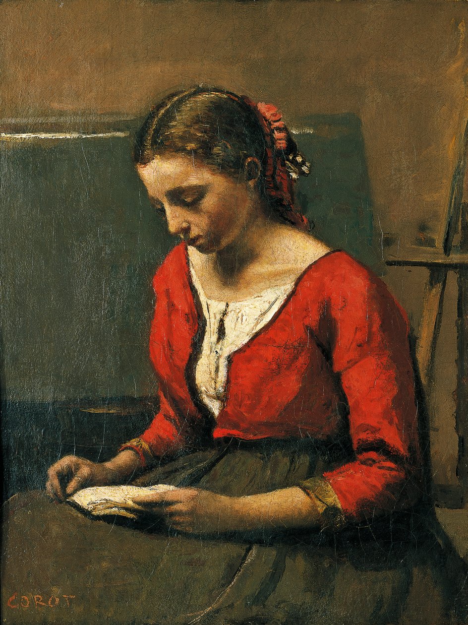 让-巴蒂斯特-卡米尔·柯罗（Jean-Baptiste-Camille Corot，1796-1875）创作的《读书的女孩》 作者 让·巴蒂斯特·卡米尔·科罗