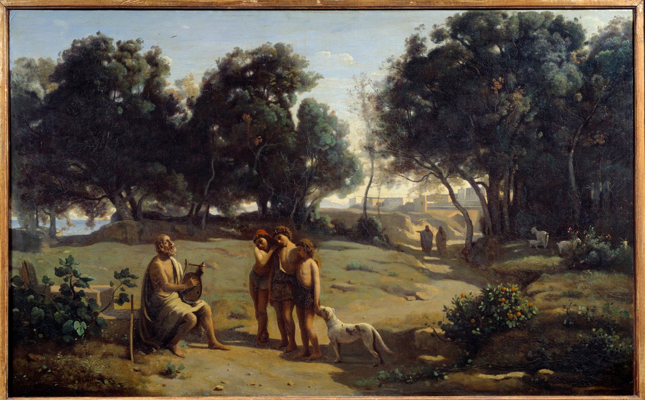 荷马和牧羊人。 拔摩岛上的希腊诗人。 Camille Corot (1796-1875) 1845 年作画。 0,8x1,3 m Saint Lo, Musee des Beaux Arts 作者 让·巴蒂斯特·卡米尔·科罗