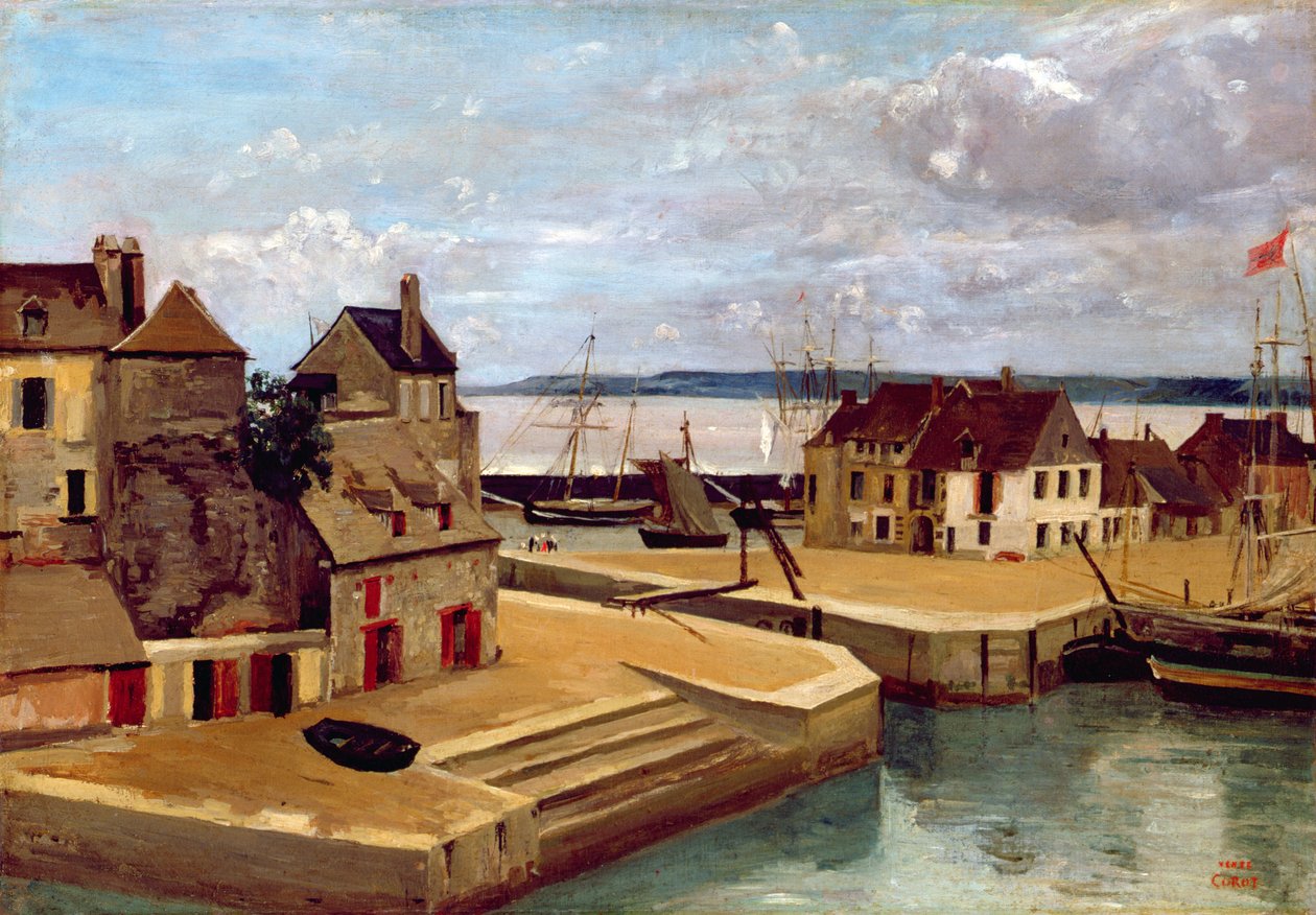 Honfleur，码头上的房屋，1830年 作者 让·巴蒂斯特·卡米尔·科罗