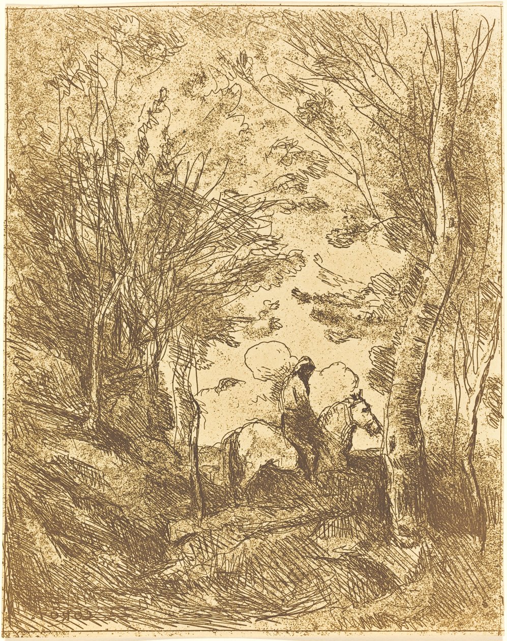 森林中的骑士，大盘子(Le Grand Cavalier sous bois) 作者 让·巴蒂斯特·卡米尔·科罗