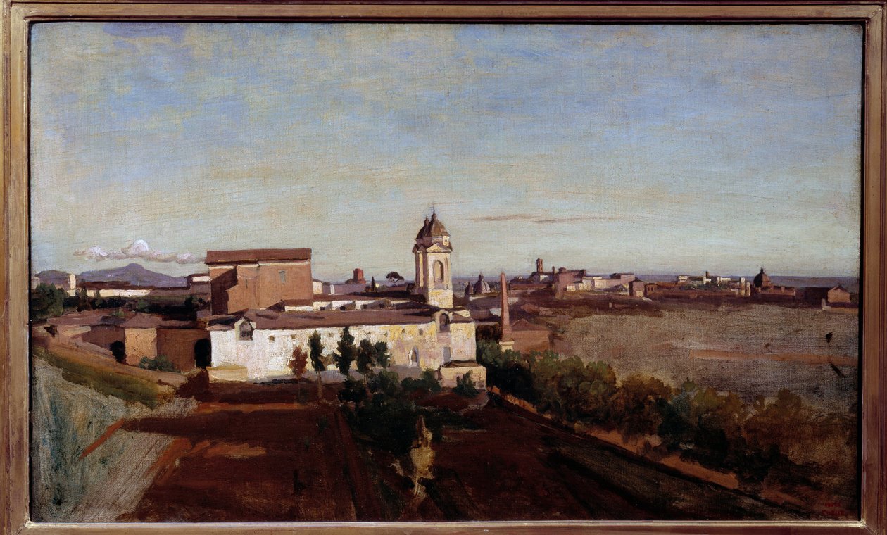La Trinite des Monts 视图从 Villa Medicis 查看 Trinita dei Monti 教堂在罗马。 Camille Corot (1796-1875) 19 世纪的绘画。 0,45x0,74 m 作者 让·巴蒂斯特·卡米尔·科罗