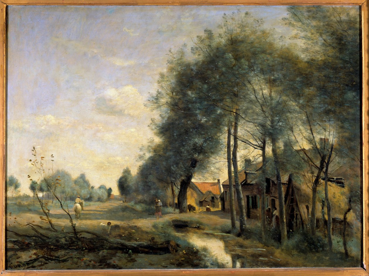 La route de Sin le Noble，靠近 Douai 卡米尔·柯罗（Camille Corot，1796-1875）的画作，19 世纪太阳。 0,6x0,81 m 作者 让·巴蒂斯特·卡米尔·科罗