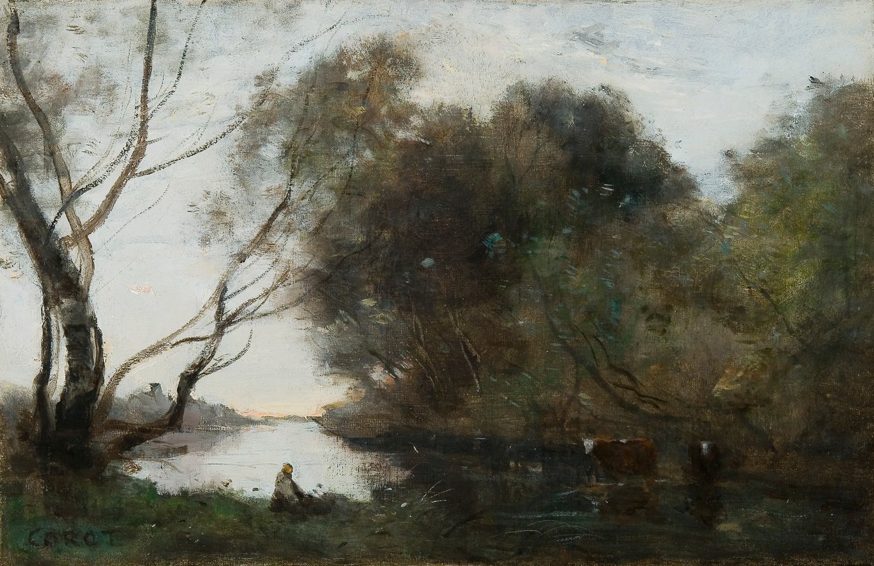 湖：夕阳，约1820-1860。 作者 让·巴蒂斯特·卡米尔·科罗