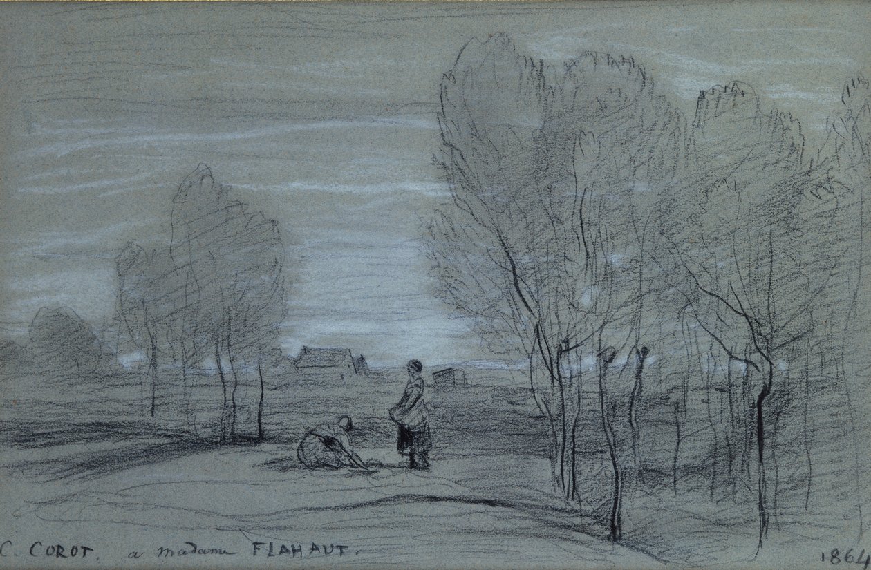 风景，1864年（纸上黑白粉笔） 作者 让·巴蒂斯特·卡米尔·科罗