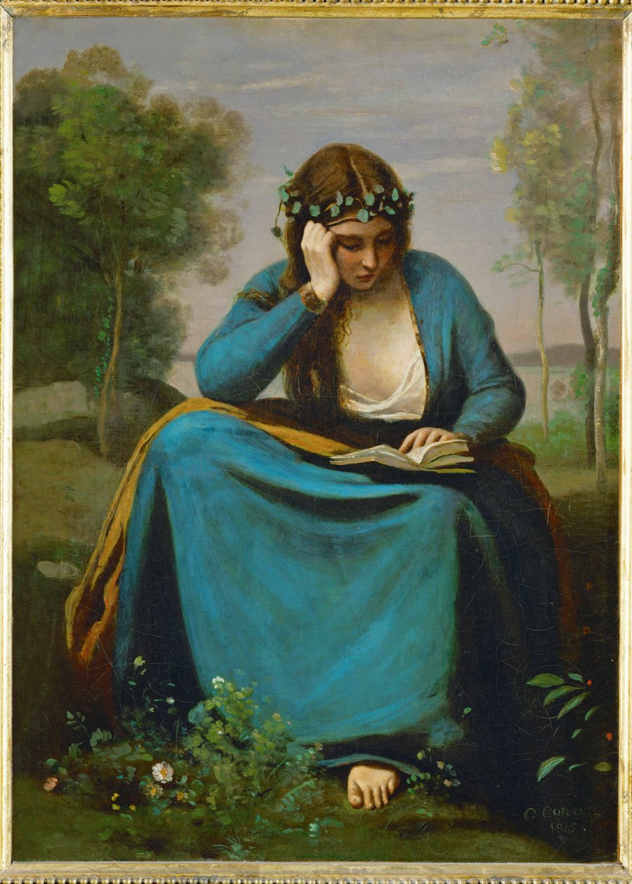 Liseuse couronee des Fleurs or La Muse de Virgil ... 作者 让·巴蒂斯特·卡米尔·科罗