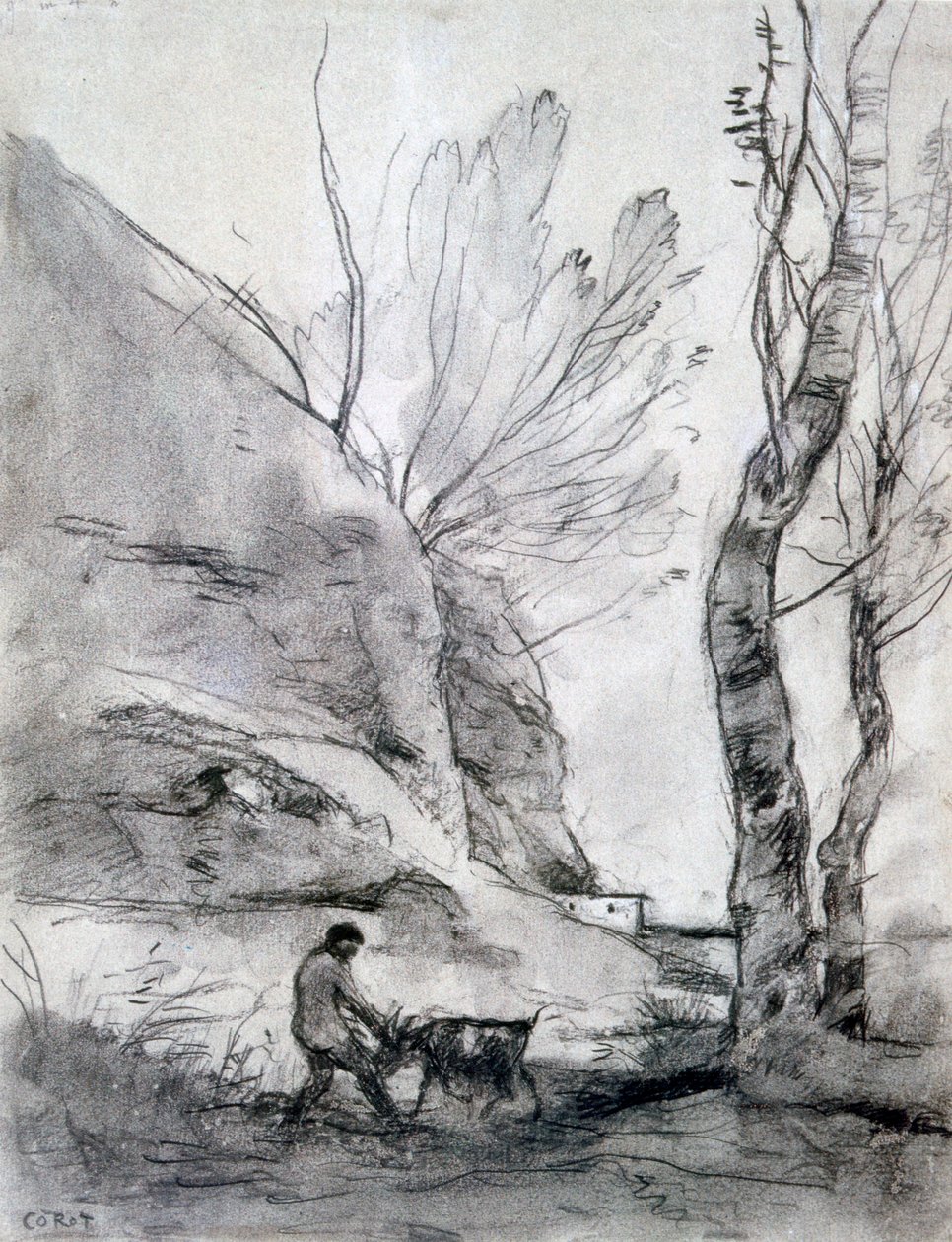 挣扎着山羊的人，c1816-1875 作者 让·巴蒂斯特·卡米尔·科罗