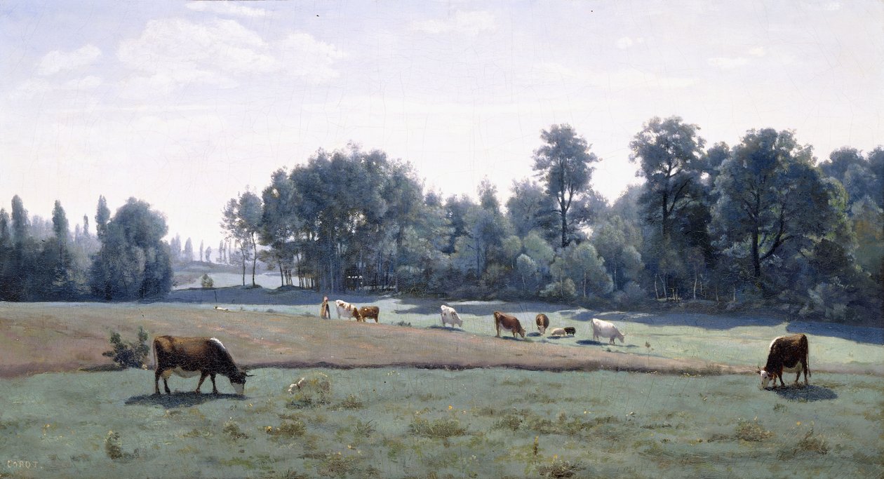 Marcoussis-放牧的奶牛，1845-50 作者 让·巴蒂斯特·卡米尔·科罗