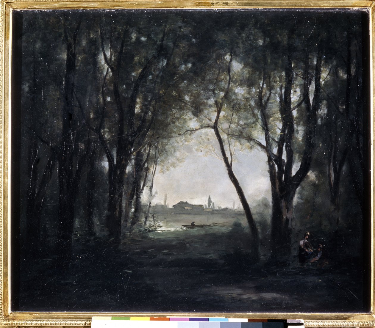 卡米耶-柯罗（Camille Corot，1796-1875 年）1865-1873 年绘画作品 "Paysage au lac"（有湖的风景） 尺寸：53x65.5 厘米 圣彼得堡艾尔米塔什博物馆（圣彼得堡） 作者 让·巴蒂斯特·卡米尔·科罗