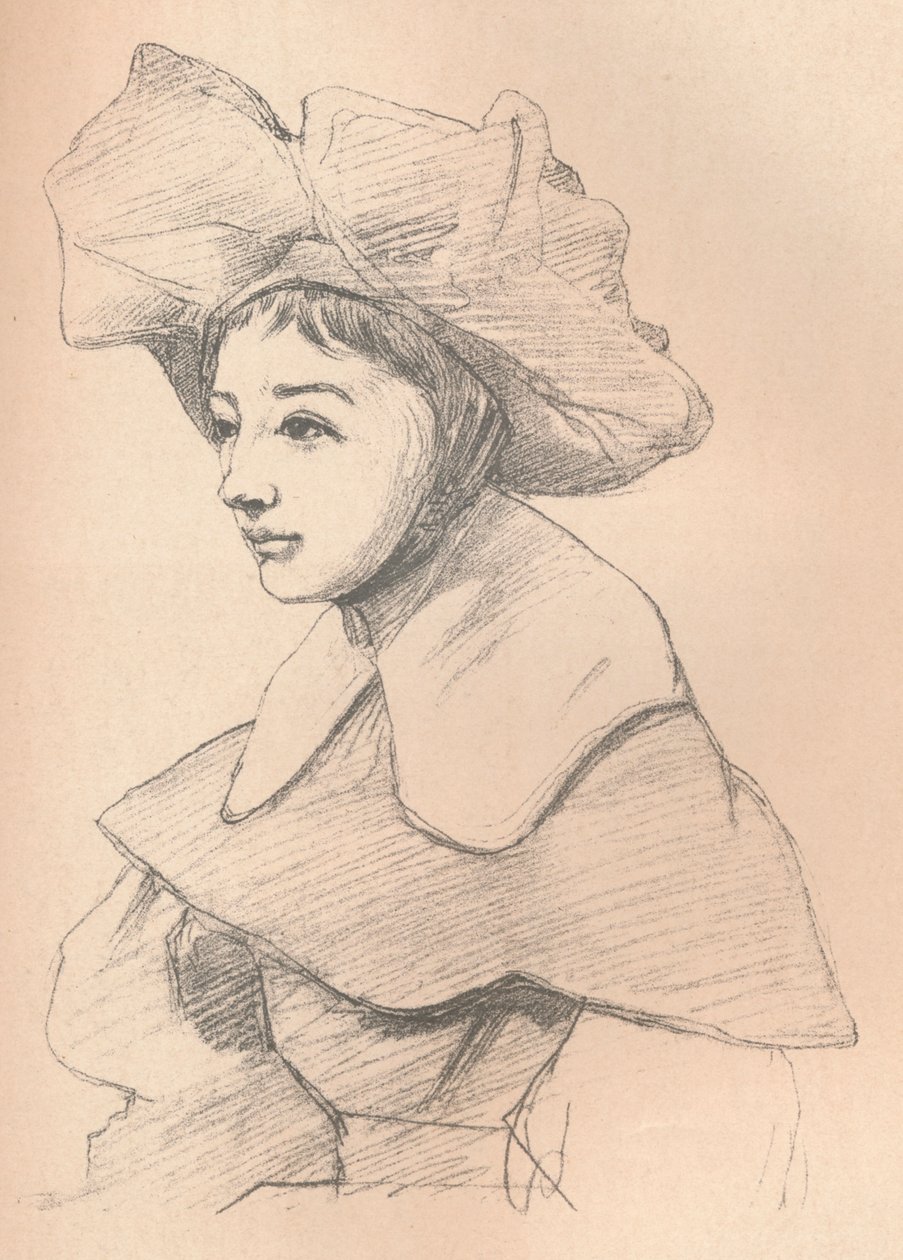 戴大帽子的年轻女子的画像，我的夏甲，c1830 作者 让·巴蒂斯特·卡米尔·科罗