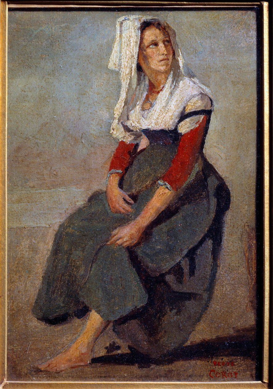 意大利玛丽亚·德·索雷的肖像，抬头坐着卡米尔·柯罗（Camille Corot）的硬纸板绘画 作者 让·巴蒂斯特·卡米尔·科罗