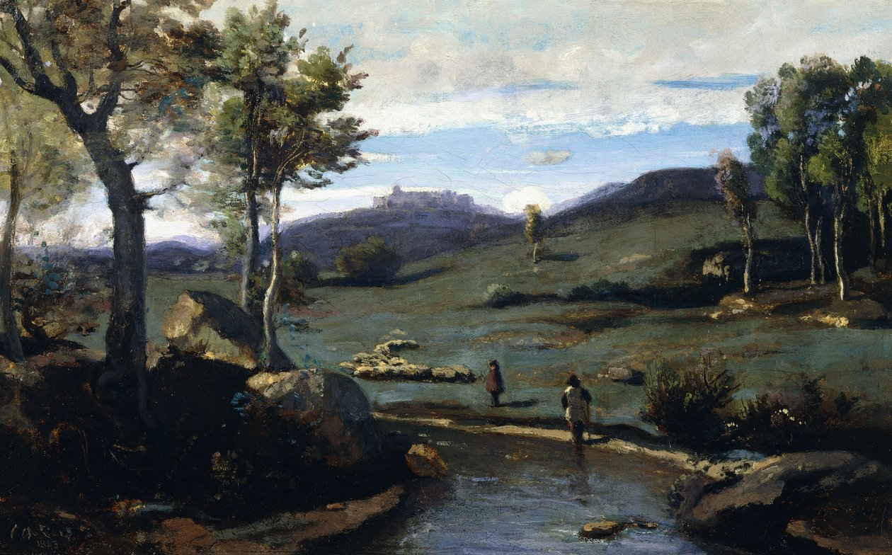 罗马乡村-带猪群的洛矶山谷，1843年 作者 让·巴蒂斯特·卡米尔·科罗