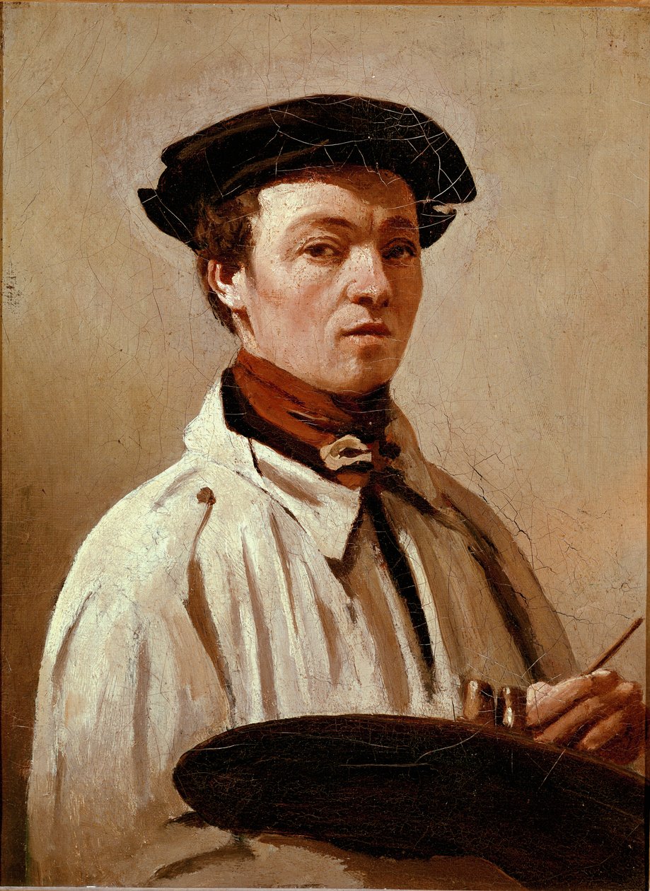 自画像。 让·巴蒂斯特·卡米尔·柯罗 (Jean Baptiste Camille Corot) (1796-1875) 的绘画。 布面油画。 尺寸：34x25cm。 佛罗伦萨，乌菲兹美术馆 作者 让·巴蒂斯特·卡米尔·科罗