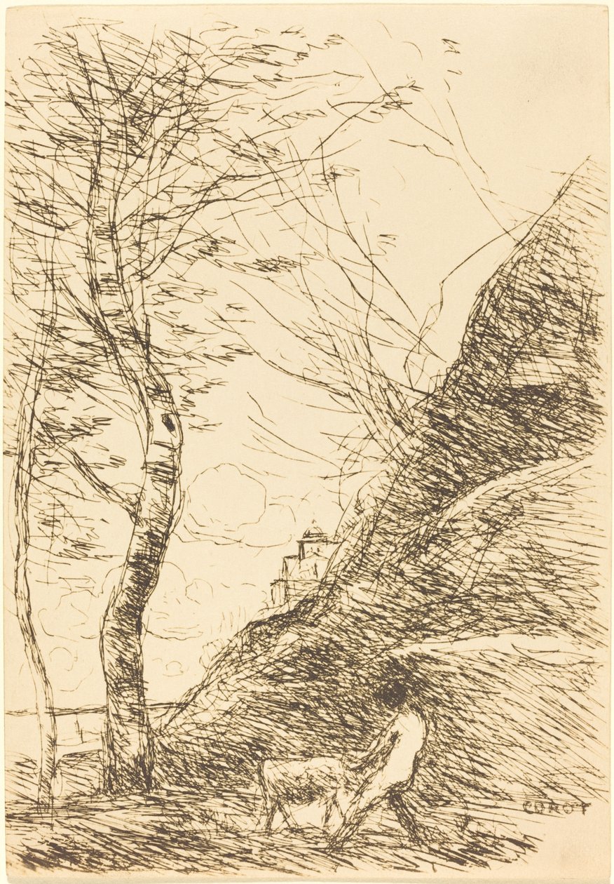 牧羊人与山羊的斗争 Berger luttant avec sa chevre, 1874. 作者 让·巴蒂斯特·卡米尔·科罗