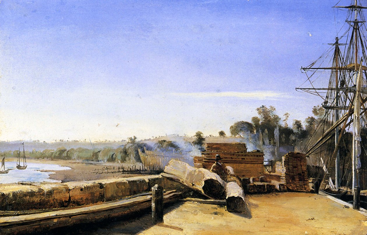 Honfleur的造船厂，c.1823（纸上油） 作者 让·巴蒂斯特·卡米尔·科罗