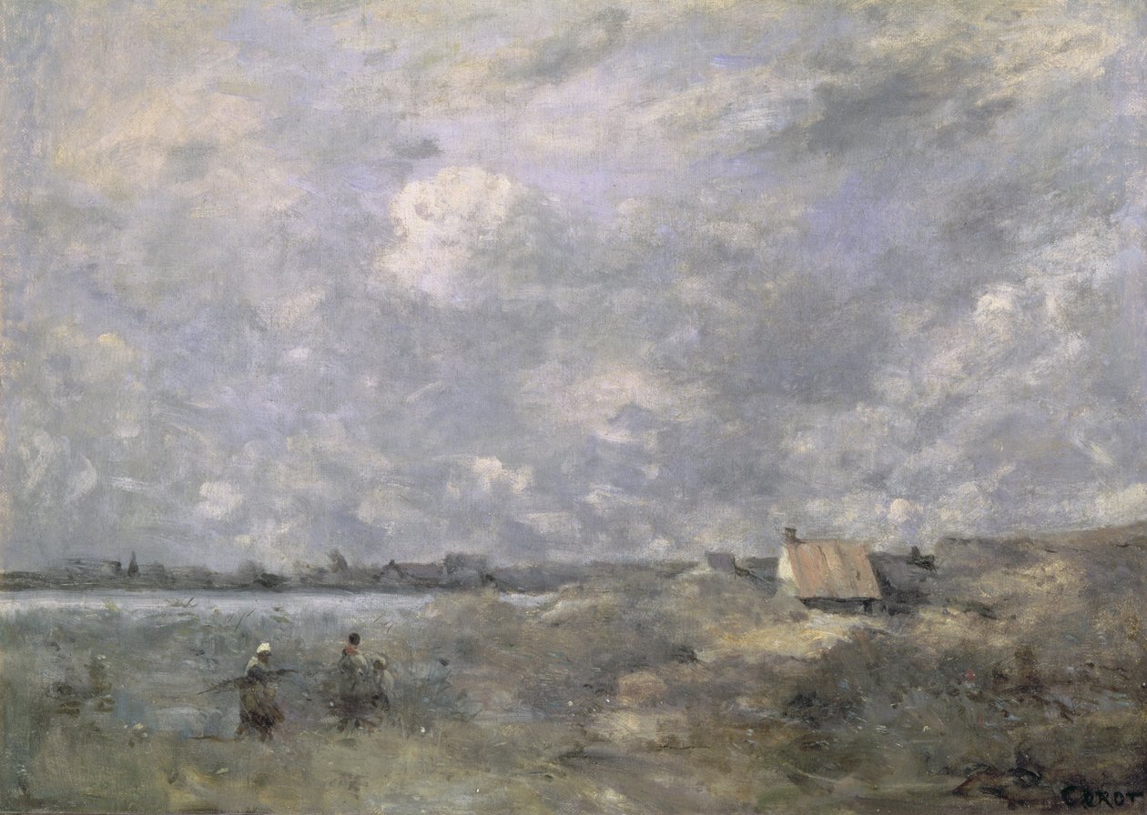 暴风雨天气，加来港，1870年（布面油画） 作者 让·巴蒂斯特·卡米尔·科罗
