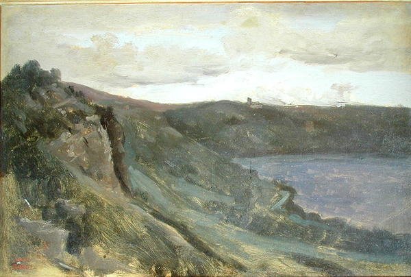台伯河畔，群山环抱，约1825-27（布面油画） 作者 让·巴蒂斯特·卡米尔·科罗