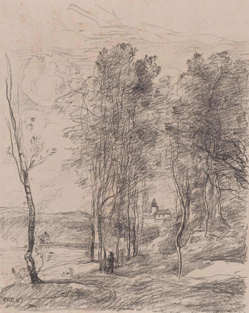 圣尼古拉-莱-阿拉斯的钟楼，1871-72。 作者 让·巴蒂斯特·卡米尔·科罗