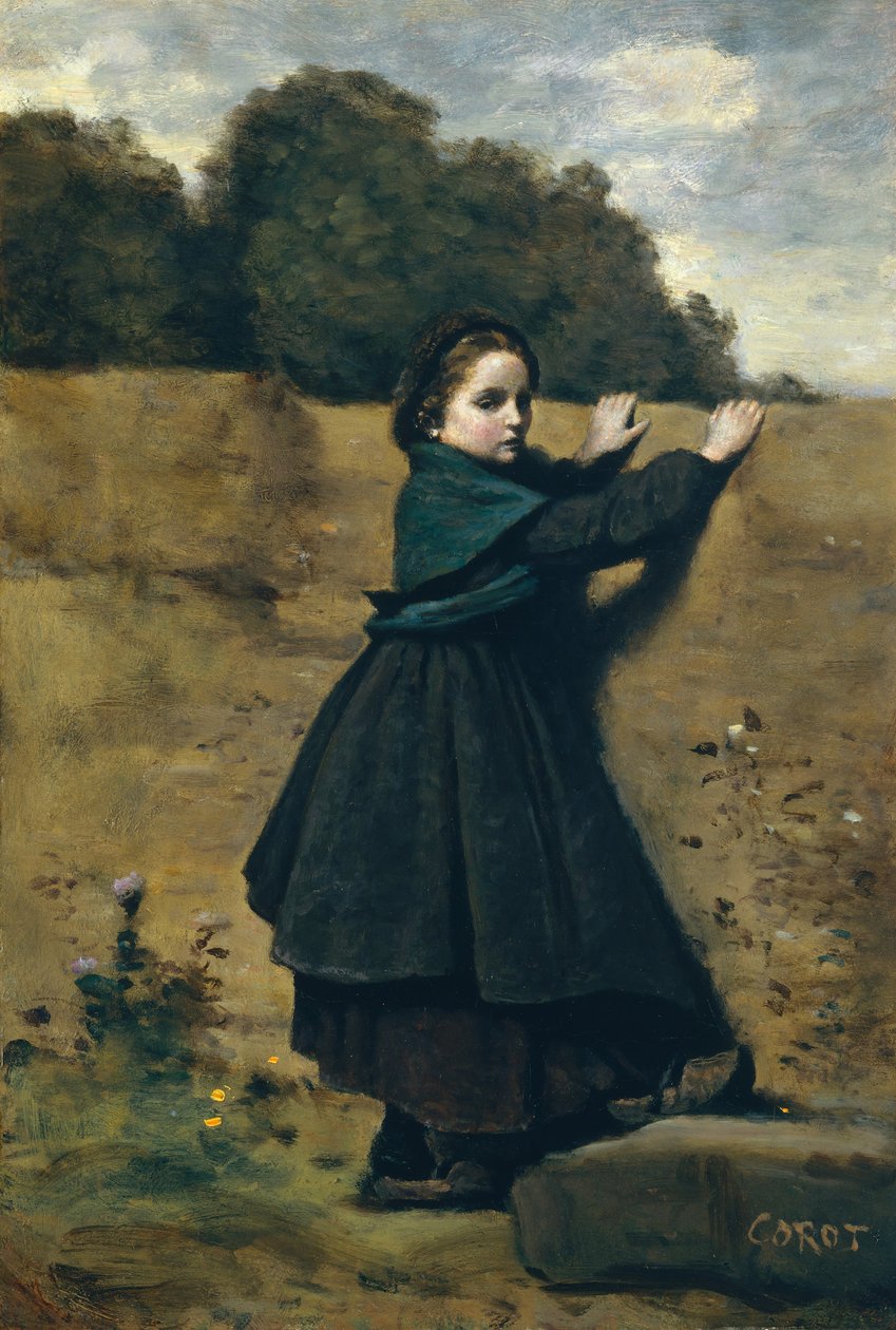 好奇的小女孩，1860-164年。 作者 让·巴蒂斯特·卡米尔·科罗