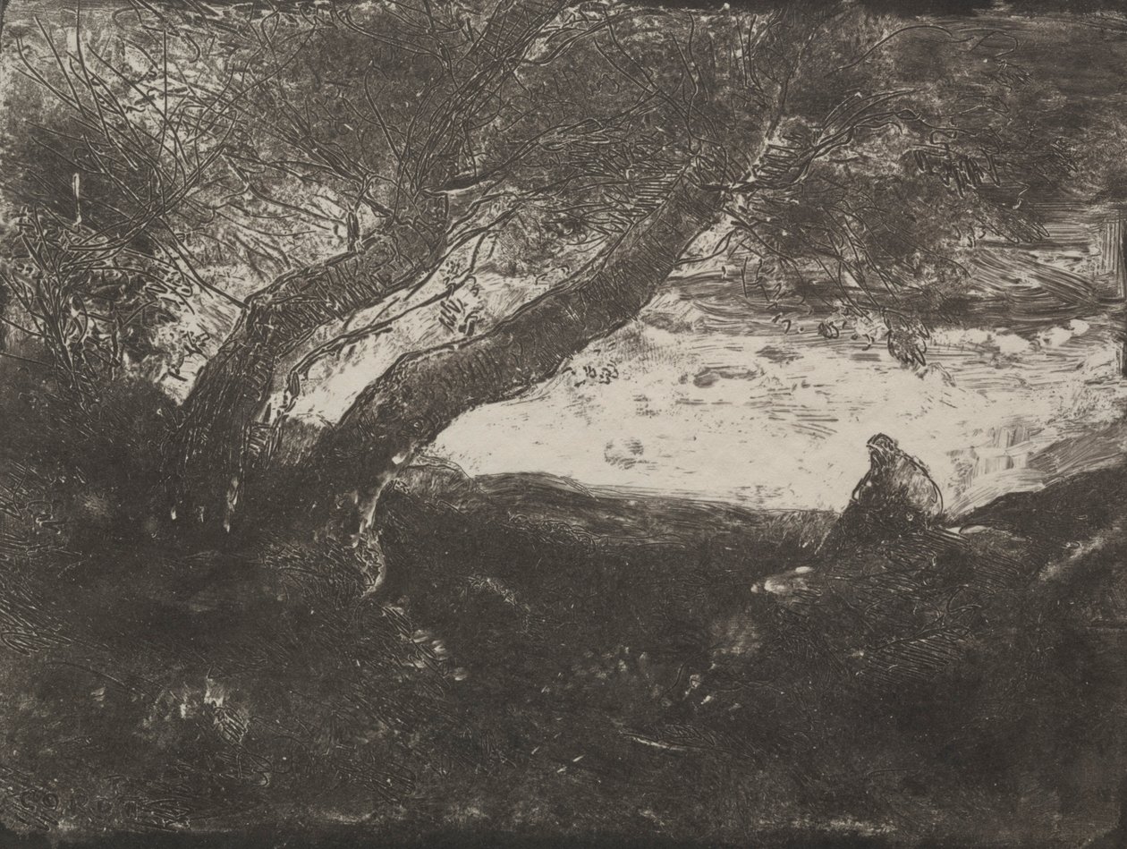 梦想家，1854年的原始印象，于1921年印刷。 作者 让·巴蒂斯特·卡米尔·科罗