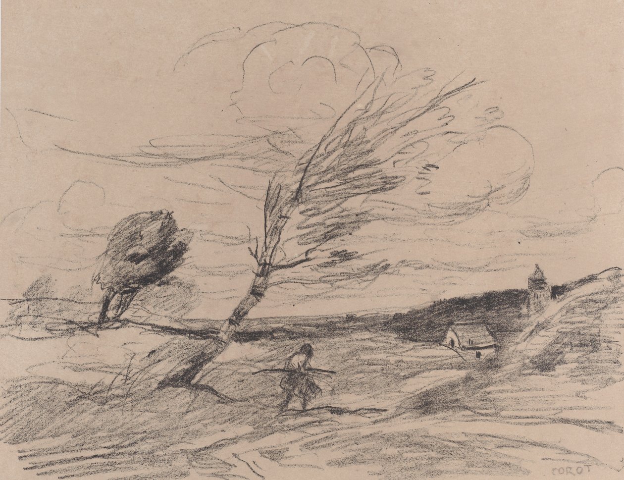阵风》Le Coup de Vent, 1871年。 作者 让·巴蒂斯特·卡米尔·科罗
