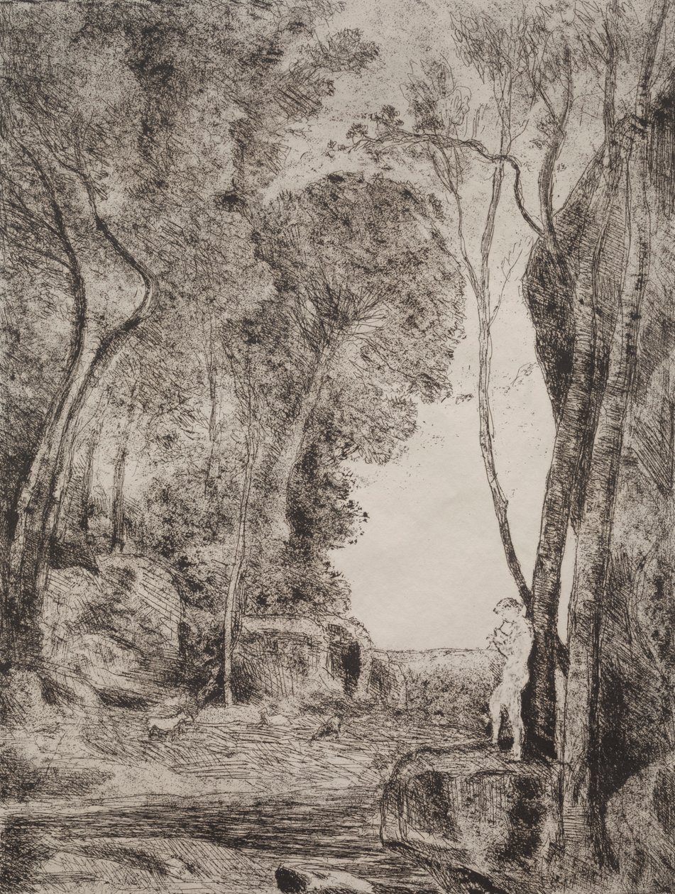 《小牧羊人》，1855年的原始印象，于1921年印刷。 作者 让·巴蒂斯特·卡米尔·科罗
