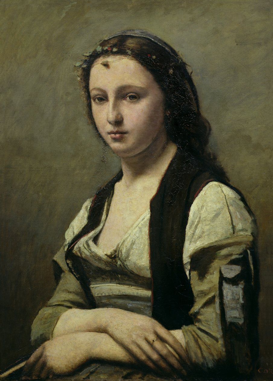带珍珠的女人，约1842年（布面油画） 作者 让·巴蒂斯特·卡米尔·科罗
