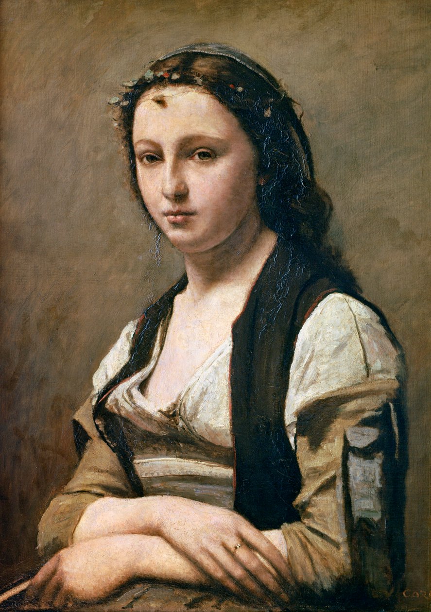 带珍珠的女人，c1842 作者 让·巴蒂斯特·卡米尔·科罗