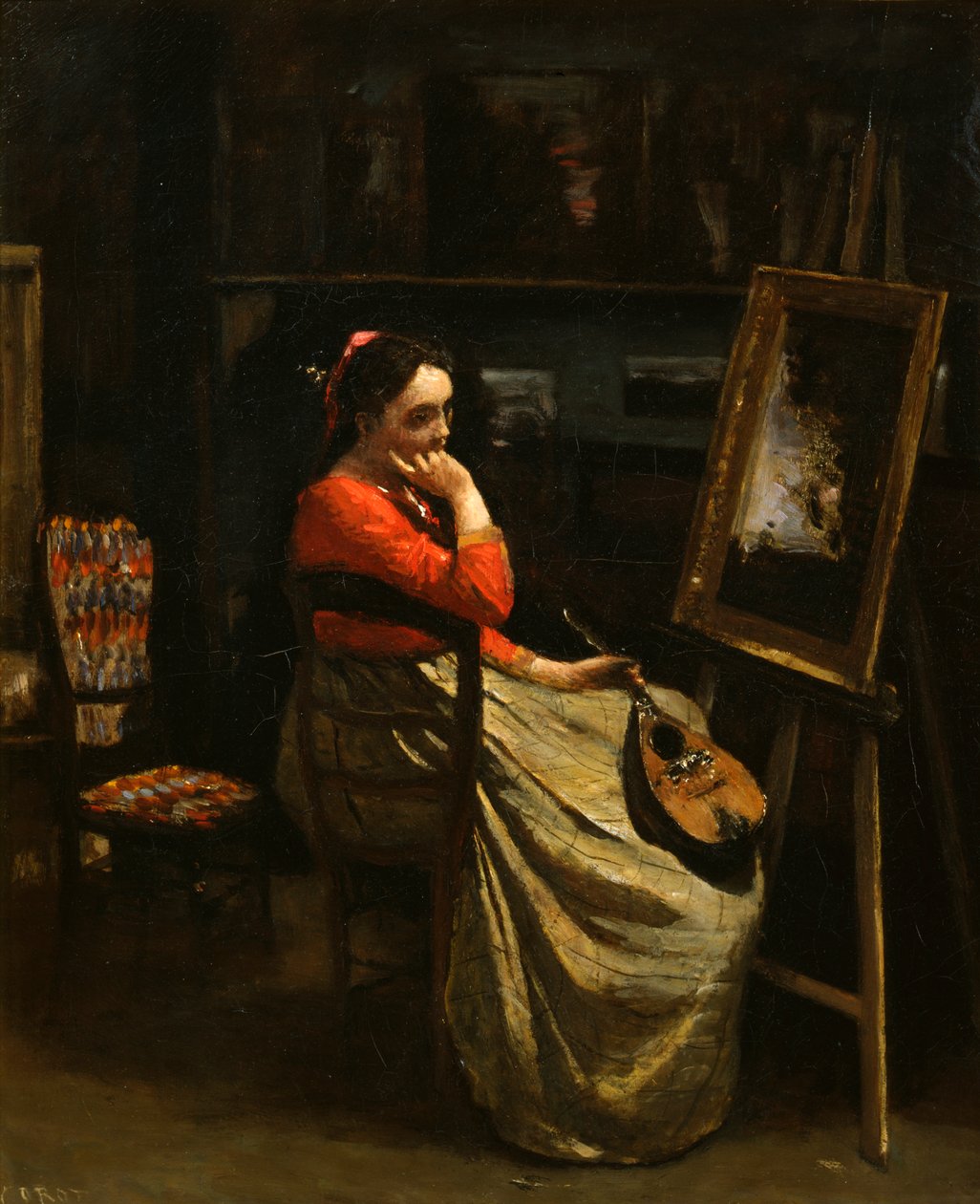 Corot工坊，红色上衣的年轻女子，1865-1870年。 作者 让·巴蒂斯特·卡米尔·科罗