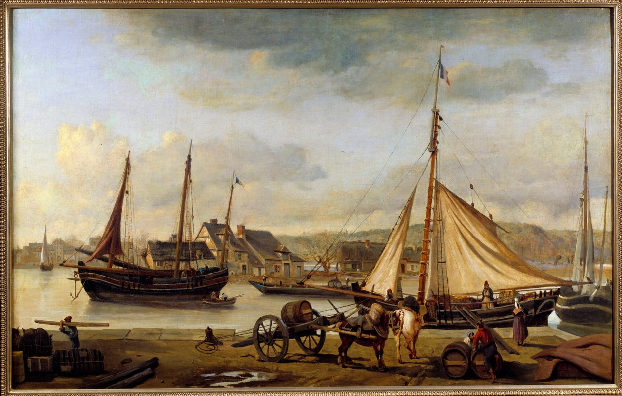 1834 年鲁昂的前港 卡米尔·柯罗 (Camille Corot) (1796-1875) 绘画 1834 年 1,1x1,73 m Rouen，Musee des Beaux Arts 作者 让·巴蒂斯特·卡米尔·科罗