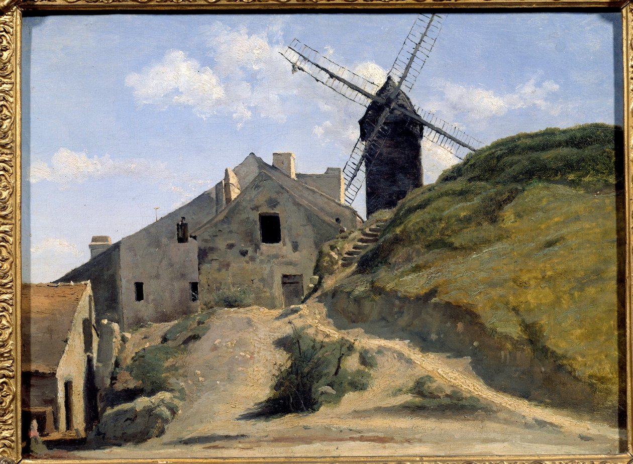 蒙马特的 galette 磨坊。 卡米尔柯罗 (1796-1875) 的绘画 作者 让·巴蒂斯特·卡米尔·科罗