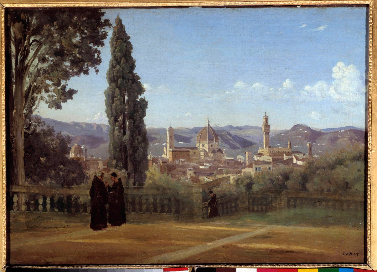 从波波利花园看佛罗伦萨 画家：Camille Corot (1796-1875) 1835年 太阳0,51x0,73米 作者 让·巴蒂斯特·卡米尔·科罗