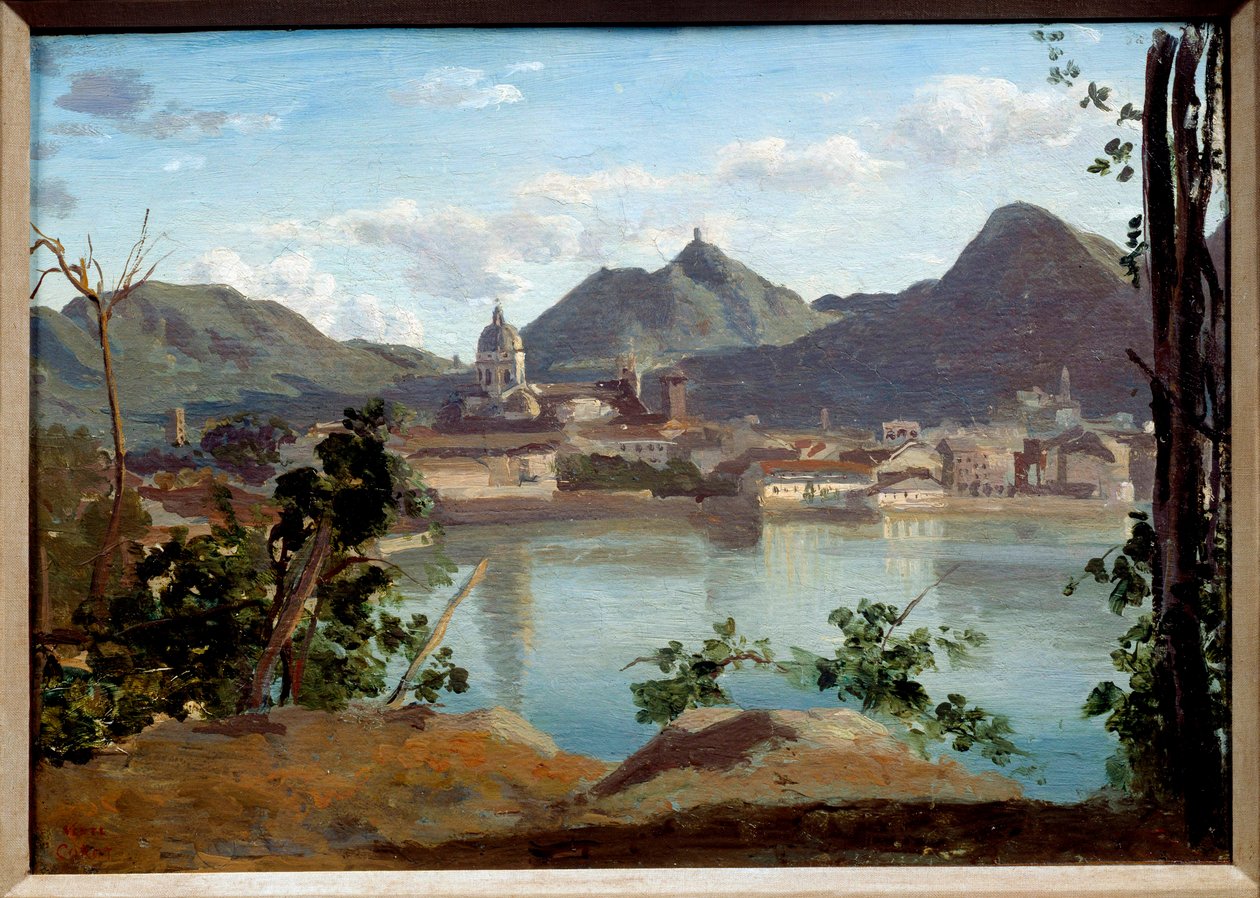 Camille Corot (1796-1875) 1834 年私人收藏的《来来湖与城市景观》 作者 让·巴蒂斯特·卡米尔·科罗