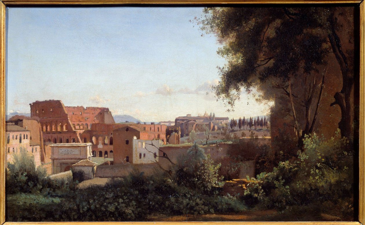 从法尔内塞花园看罗马的 Colisee (Colosseo) 由 Camille Corot (1796-1875) 1826 年作画。 0,3x0,49 m 作者 让·巴蒂斯特·卡米尔·科罗