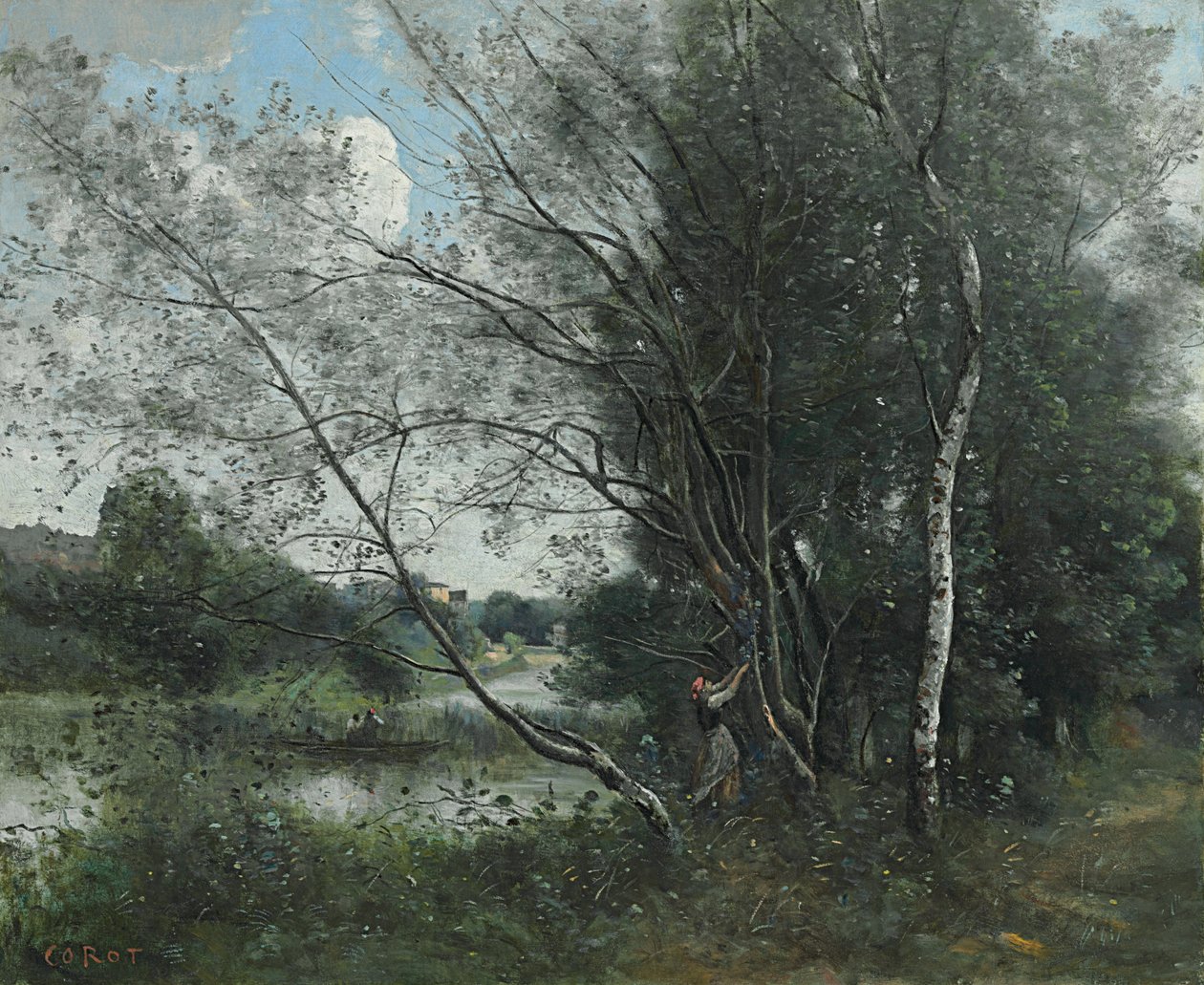 Ville-d“ Avray，有倾斜的树的池塘； Ville-d” Avray，l“ etang al” arbor lean，1865-1870年 作者 让·巴蒂斯特·卡米尔·科罗