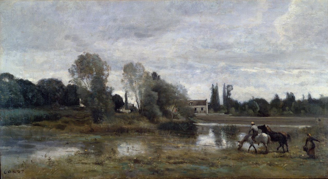 Ville dAvray，Horses Watering，c.1860-65 作者 让·巴蒂斯特·卡米尔·科罗