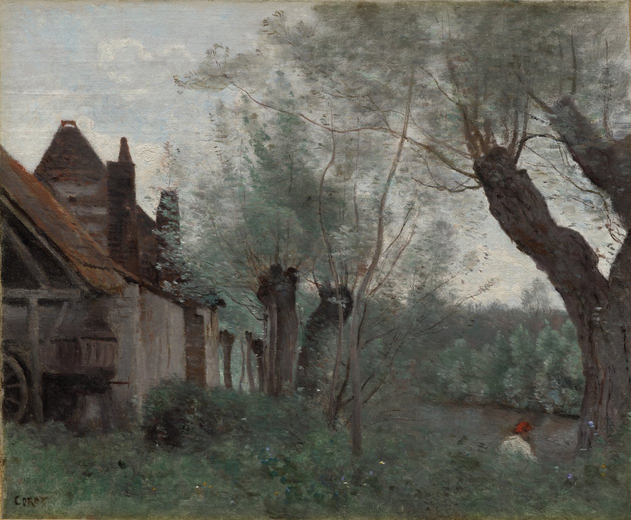圣凯瑟琳勒阿拉斯（Sainte-Catherine-lès-Arras）的柳树和农舍 作者 让·巴蒂斯特·卡米尔·科罗
