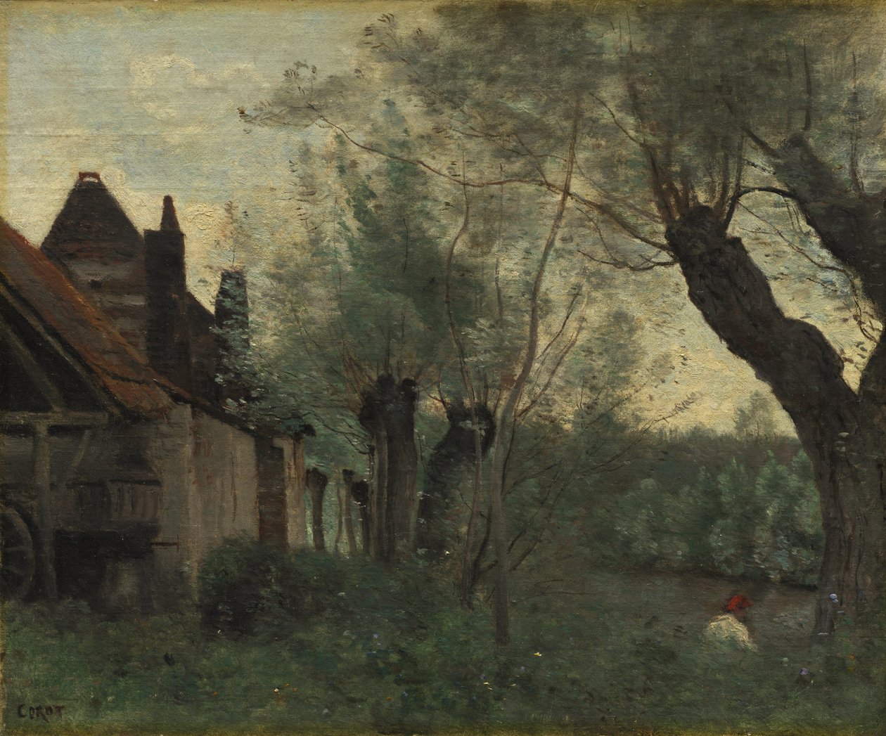圣凯瑟琳勒阿拉斯（Sainte-Catherine-lès-Arras）的柳树和农舍 作者 让·巴蒂斯特·卡米尔·科罗