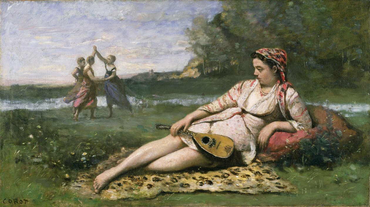 斯巴达（或吉普赛斜倚）的年轻女性c.1868-70 作者 让·巴蒂斯特·卡米尔·科罗