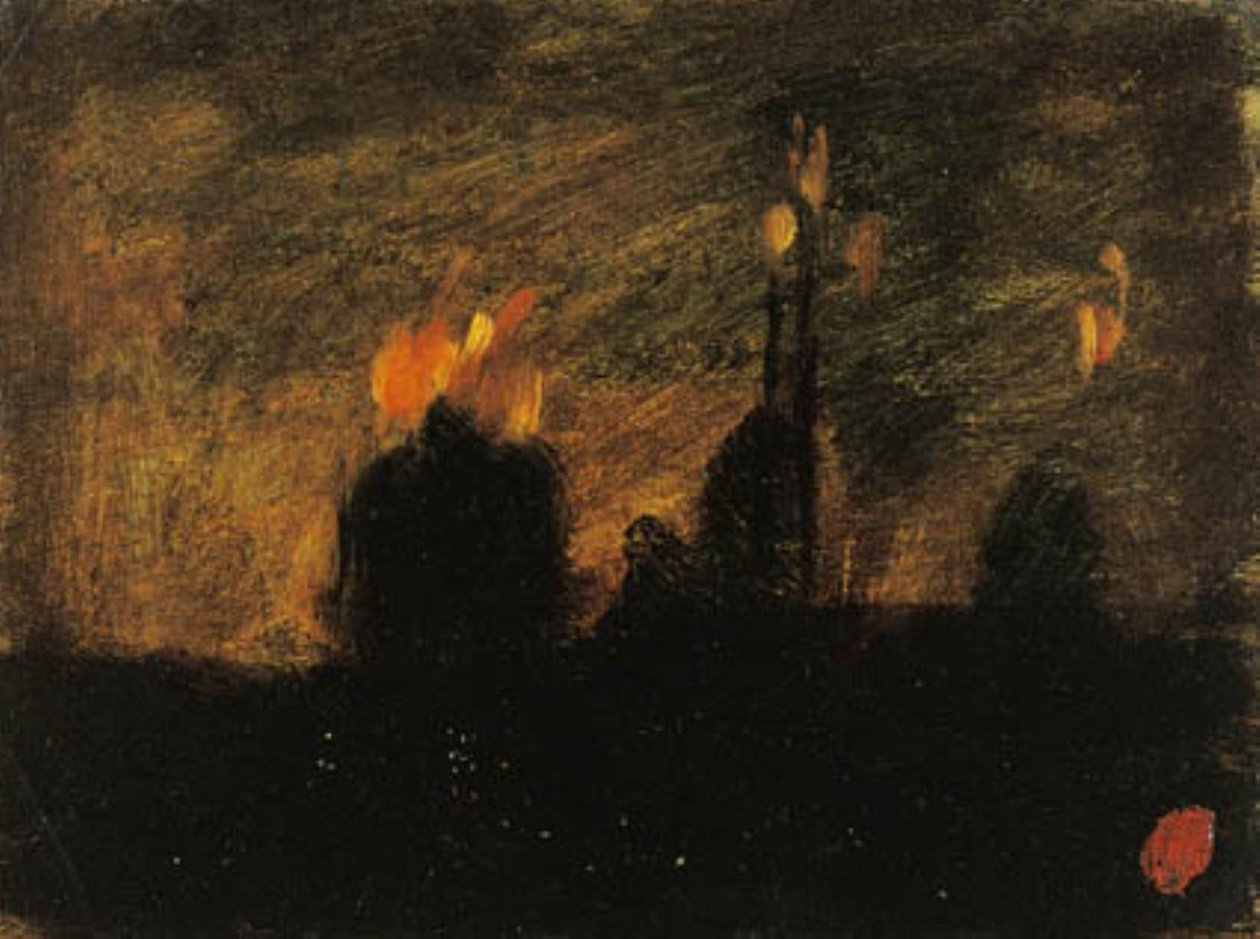瓦朗谢讷附近圣瓦斯特拉豪（St-Vast-là-haut）的篝火夜景 作者 让·巴蒂斯特·卡尔佩