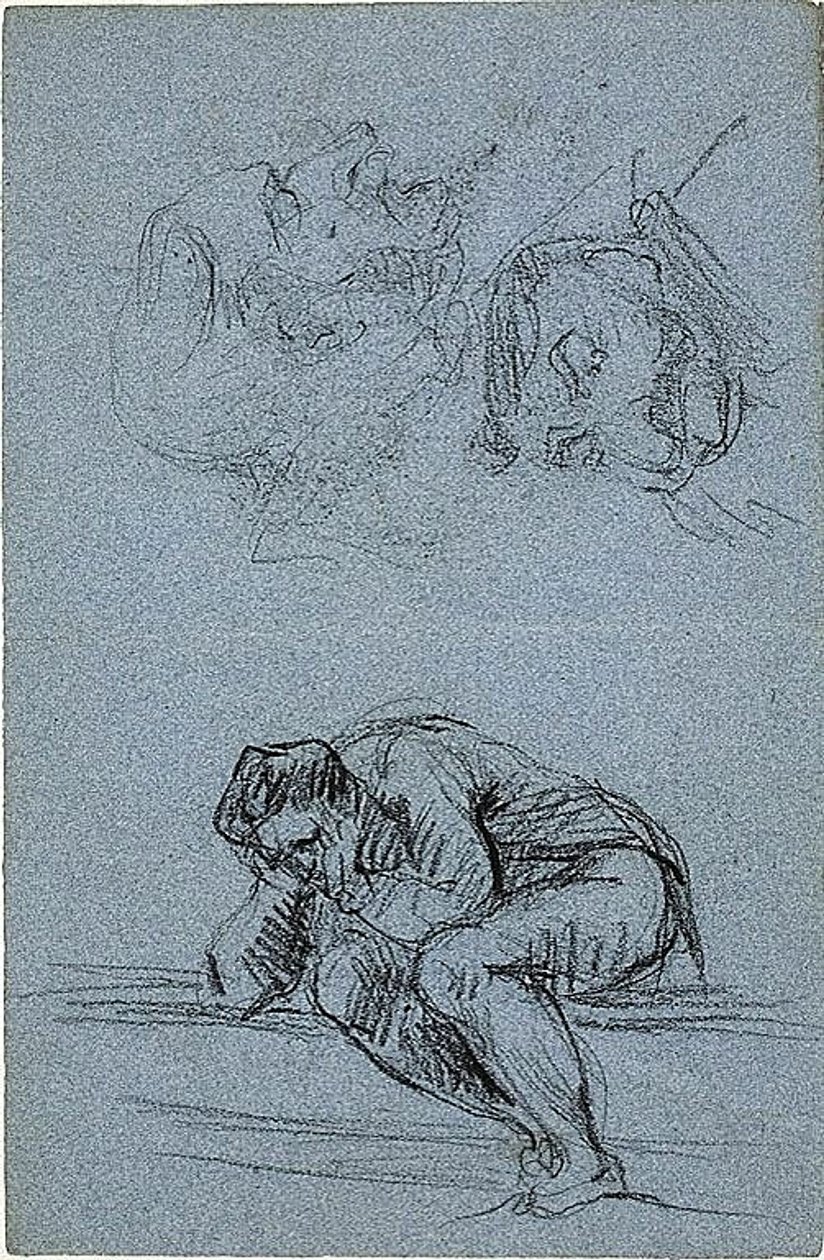 抱头坐像和两幅漫画（正面）；月轮中的四个人物（背面） 作者 让·巴蒂斯特·卡尔佩