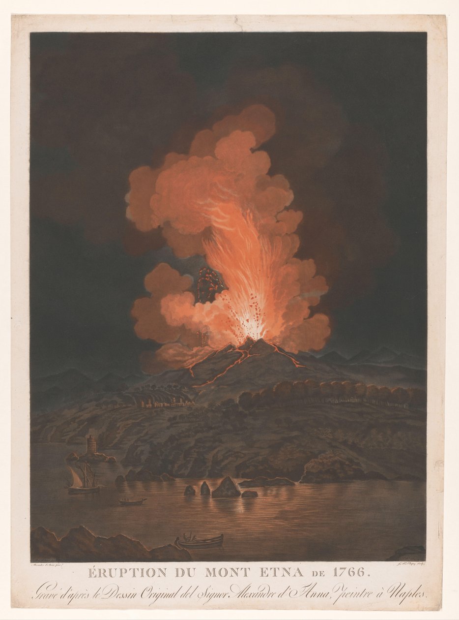 埃特纳火山喷发
1766 年埃特纳火山爆发（标题见实物） 作者 让-巴蒂斯特·沙皮（Jean-Baptiste Chapuy）