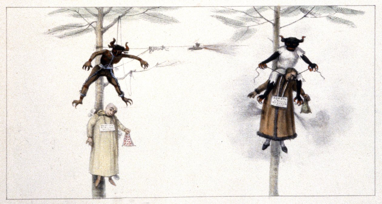 巴西：1839 年圣周六焚烧犹大和魔鬼肖像的玩偶（版画） 作者 让·巴蒂斯特·德布雷特