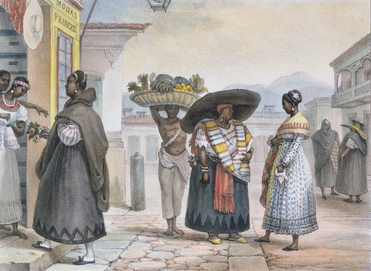 1839年的“Voyage Pittoresque et Historique au Bresil”（彩色版画）为他们的工作谋生 作者 让·巴蒂斯特·德布雷特