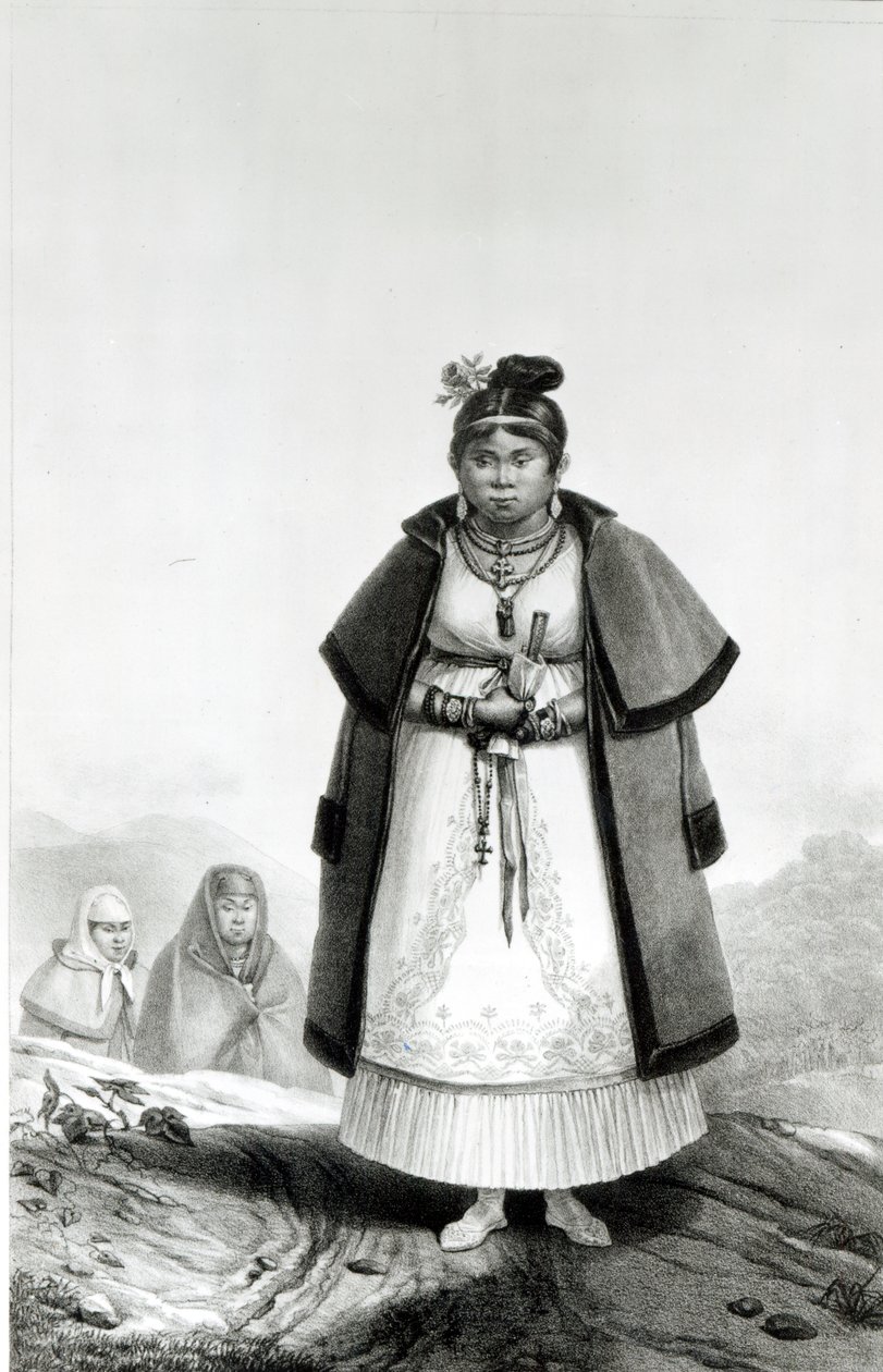 Gouaranis女性参加周日的弥撒，来自“巴西的古朴和历史旅行”， 作者 让·巴蒂斯特·德布雷特
