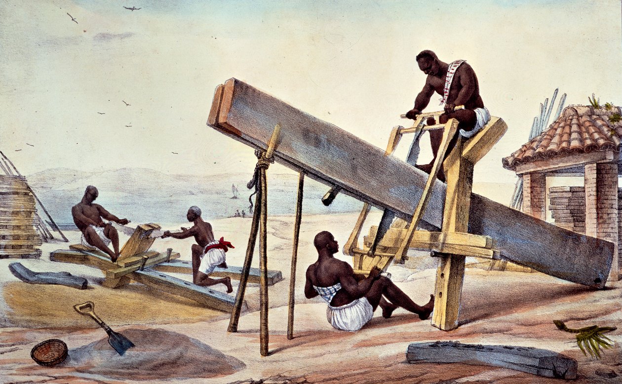 奴隶樵夫，摘自《布雷斯尔的皮托里斯克和历史之旅》，由Thierry Freres刻制，1835年 作者 让·巴蒂斯特·德布雷特