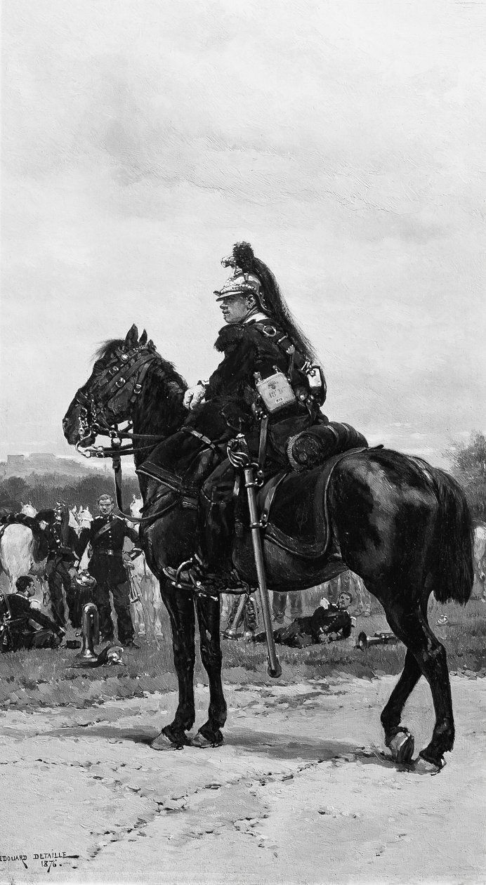 1876年，骑着马的龙骑兵。 作者 让·巴蒂斯特·爱德华·Detaille