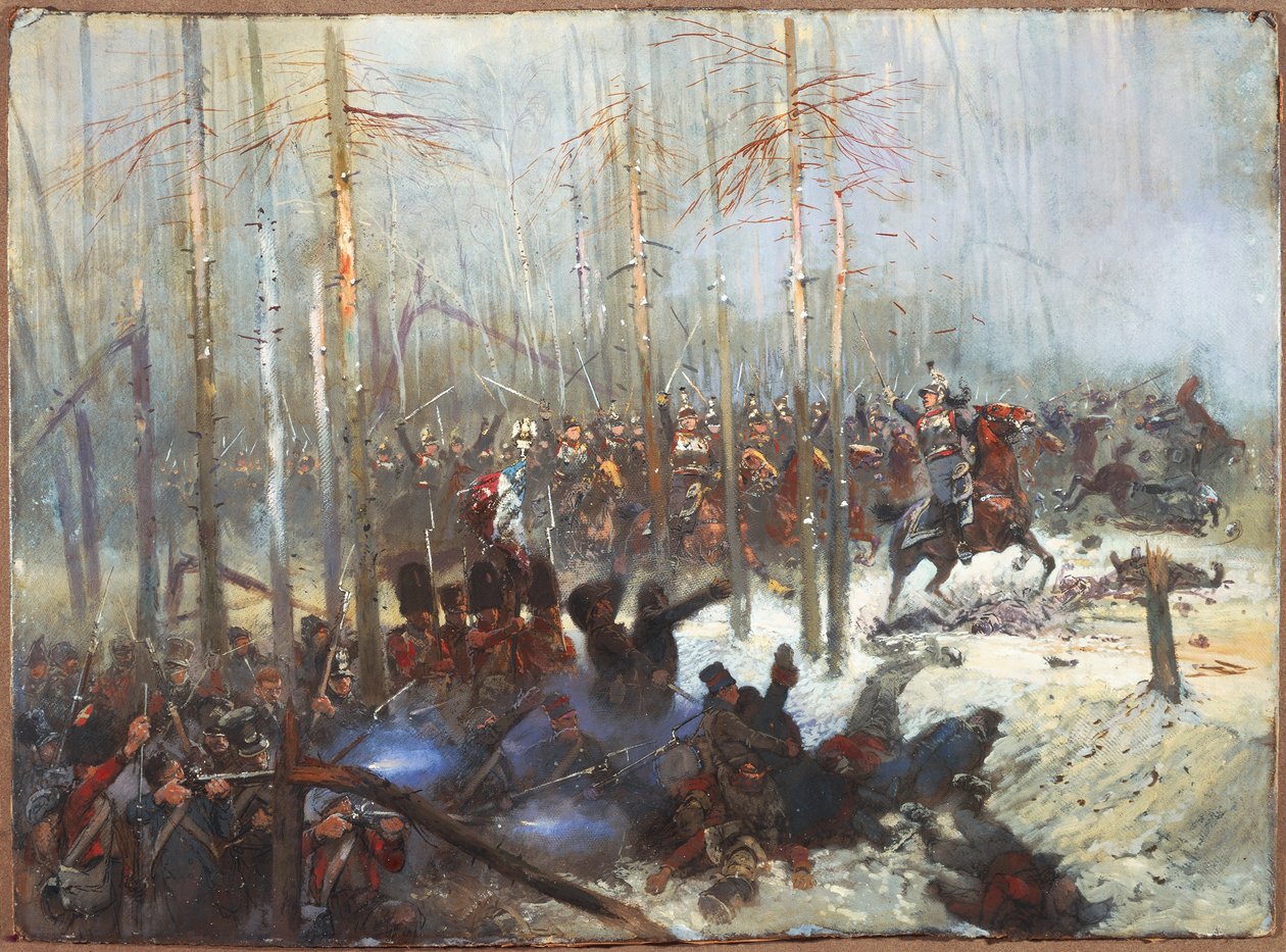 让-巴蒂斯特-爱德华-迪特尔（Jean Baptiste Edouard Detaille）（1848-1912）在俄罗斯的骑兵冲锋。拿破仑战争, 俄罗斯 作者 让·巴蒂斯特·爱德华·Detaille