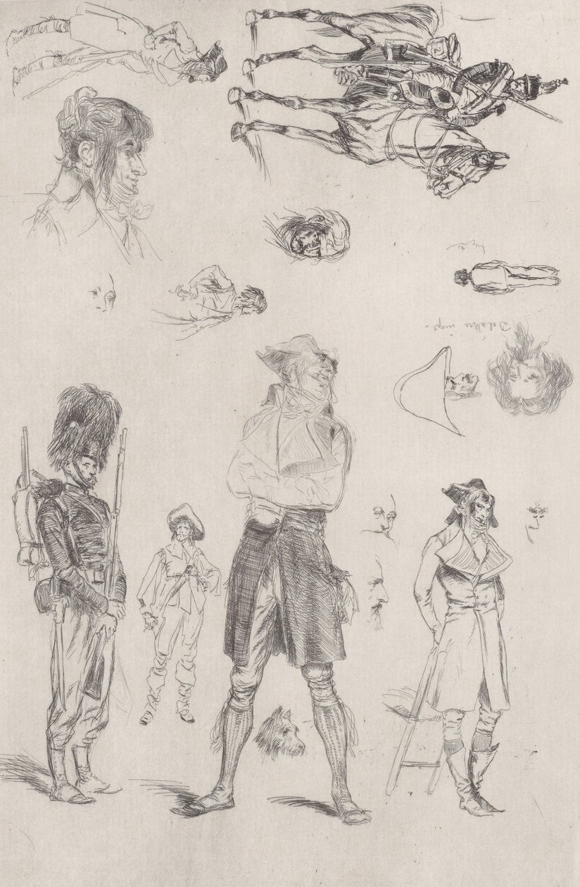 素描画页 Feuille de Croquis, 1868年。 作者 让·巴蒂斯特·爱德华·Detaille