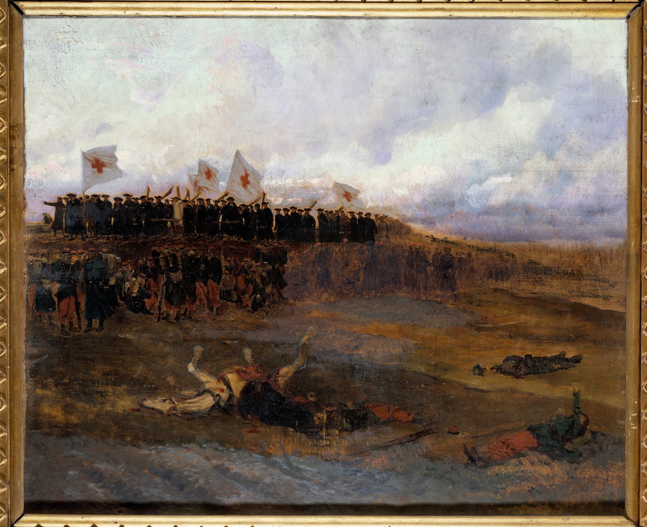 1870 年围攻巴黎：“基督教教义学派的兄弟走向战场”，爱德华·德莱勒 (1848-1912) 1872 年作画。 0,53x0,65 米 作者 让·巴蒂斯特·爱德华·Detaille